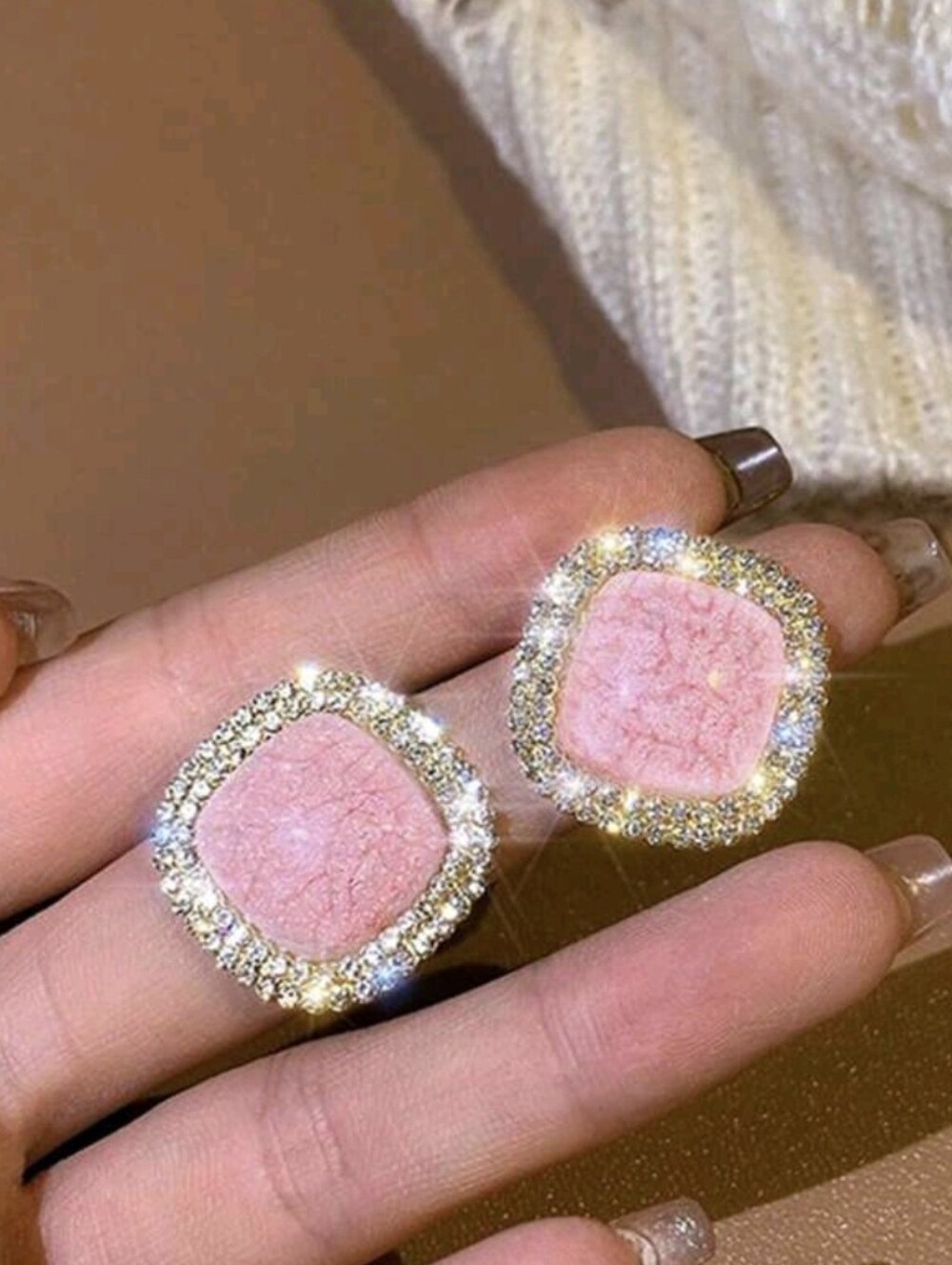Pink Crystal Halo Stud Earrings - Women's Fashion Jewelry